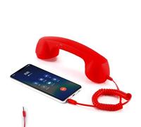Retro Phone Handset with Wireless and Wired Connectivity via USB-C and AUX 3.5mm, Compatible with Smartphones and Computers for Clear Audio Calls and Vintage Style Experience (3.5mm,Red)