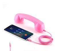 Retro Phone Handset with Wireless and Wired Connectivity via USB-C and AUX 3.5mm, Compatible with Smartphones and Computers for Clear Audio Calls and Vintage Style Experience (3.5mm,Pink)