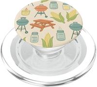 Retro Picnic BBQ Pastel Pattern with Corn and Grills PopSockets PopGrip per MagSafe
