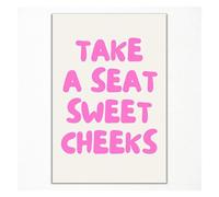 Retro Pink Aesthetic Poster Sweet Cheeks Take A Seat Funny Bathroom Wall Art for Home Bathroom(Framed,12x18inch(30x45cm))