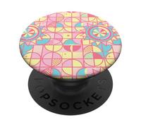 Retro Pink and Yellow Geometric Floral Pattern Girly Pastel PopSockets PopGrip Adesivo