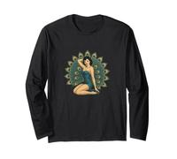 Retro Pinup Pavone Ragazza Design Carino Sexy Cheesecake Style Maglia a Manica