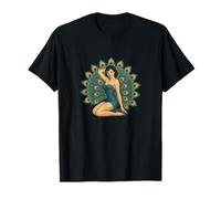 Retro Pinup Pavone Ragazza Design Carino Sexy Cheesecake Style Maglietta