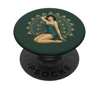 Retro Pinup Pavone Ragazza Design Carino Sexy Cheesecake Style PopSockets PopGrip Adesivo
