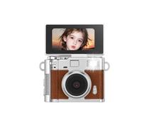Retro Pocket Thumb Camera In Lega di Zinco Vlog Camera con Schermo Ribaltabile e Luce di Riempimento, Fotocamera A Chiave per Viaggi Marrone