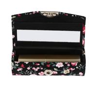 Retrò Porta Rossetto con Fiori Ricamati e Specchio per Borsa | Custodia Nera, Formato Compatto e Struttura a Scatola, Plastica Vetro, per Rossetto
