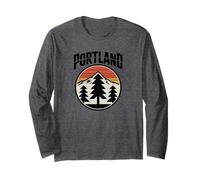 Retro Portland Sunset Mountain Design Vintage Oregon Forest Maglia a Manica