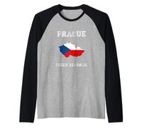 Retro Praga Repubblica Ceca Distressed Bandiera Repubblica Ceca Maglia con Maniche Raglan