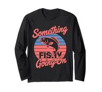 Retro Qualcosa di Pesce Andando su Pescatori Divertenti Pescatori Pesca Giochi di parole Maglia a Manica