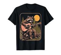 Retro Raccoon Che Suona la Chitarra Acustica Maglietta