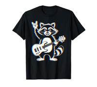 Retro Raccoon Rock Basso Chitarra Raccoon Glitch Animale Musica Maglietta