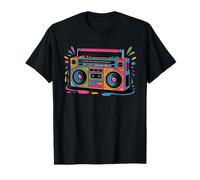 Retro Radio Gocciolante Vernice Colorata Musica Arte Concerto DJ Maglietta