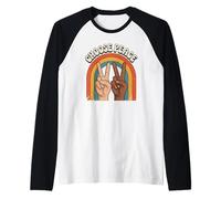 Retro Rainbow segno della pace mani amore multiculturale Maglia con Maniche Raglan
