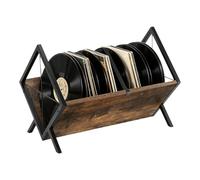 Retro Record Rack - Brown Spacious Rustic 80 LP Record Capacity | Cassetta per giradischi, in legno, per libri, documenti, camera da letto, ufficio, biblioteca, dormitorio