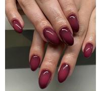 Retro Red Ombre Press On Nails Short Almond 24pcs | Vintage red ombre design, retro elegance, short almond shape, 24pcs full set, effortless style