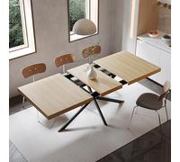 Retro rettangular Extendable Dining Table, 140 cm - 180 cm, con storage nascosto, top naturale, semi colorati Embossed Center Plate, for Dining Room, Kitchen & Living Room, Seats 4 - 6, naturale