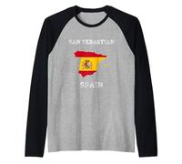 Retro San Sebastian Spagna Distressed Spagna Bandiera Maglia con Maniche Raglan