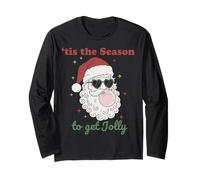 Retro Santa Claus Bubble Gum Tis The Season To Get Jolly Maglia a Manica