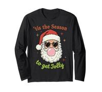 Retro Santa Claus Bubble Gum Tis The Season To Get Jolly Maglia a Manica