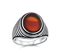Retro scanalato striscia stile inciso banda Agata rossa quadrato Signet Ring per gli uomini pesante .925 argento sterling fatto a mano in Turchia