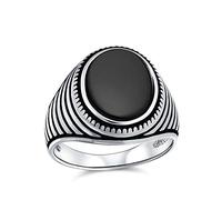 Retro scanalato striscia stile inciso banda nero onice quadrato Signet Ring per gli uomini pesante .925 argento sterling fatto a mano in Turchia
