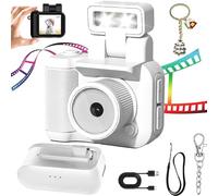 Retro Scope Camera, Mini Vintage Camera with 1.44-Inch HD 1080p Screen, 90° Flip Flash Retro Snap Camera with 6 Filters, Mini Retro Camera, Keychain Camera, for Travel Life Video Recording (White)