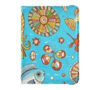 Retro Sea Fish Seppie Blu Cuoio decorativo impermeabile porta passaporto Portafoglio Combo Portafoglio Porta Passaporto Ultra Sottile, Pesce marino retrò seppie blu, 1 size
