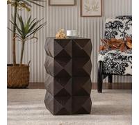 Retro Side Table 60 cm Height Three-Dimensional Embossed Pattern Design Wooden Nightstand Brown No Assembly Required