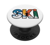 Retro SKI - Vintage Tramonto Sciatore Montagna Inverno Sport PopSockets PopGrip Adesivo