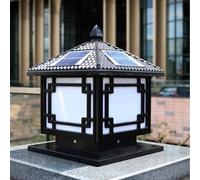 Retro Solar Post Cap Light | Remote Control Aluminum Lantern for Garden Courtyard Patio(Black,Medium)