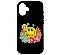 Retro Sorriso Faccia Fiore Potenza Felice Viso Estetica Carino Ragazza Custodia per iPhone 16