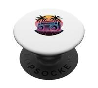 Retrò Spiaggia Palma Boombox Old School Musica Anni 80 PopSockets PopGrip Adesivo