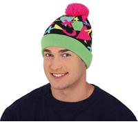 Retro Sport Beanie 90s Carnival Hat Neon Design Colours Happy Accessory Adult Costume Party Cap Cap Pompom Variety Multicoloured, Colore: Multicoloured