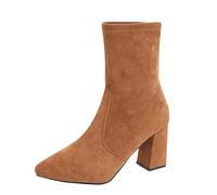 Retro Straniero Chunky Heel Boots Donna 2025 Elastico Skinny Suede Mid Polpaccio Ladies, Marrone, 37.5 EU