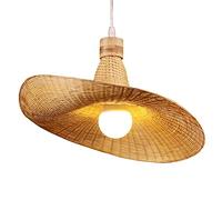 Retro Straw Hat Shape Bamboo Lantern Pendant Lamp Natural Color Natural Rattan Wicker Hanging Light Japanese Style Lighting Fixture E27 Single Head Simple and Creative Chandelier (58 * 22cm)