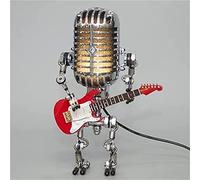 Retro Style Microphone Robot Lamp Holding Guitare Vintage | Robot Desk Lamp with LED | Creative Steampunk lamp for Bedrooms, Bar, Restaurant