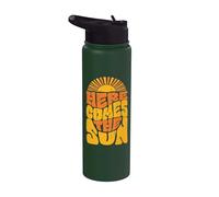 Retro Summer Beach Vibe Vacation Here Comes Sun Vintage Stainless Steel Insulated Water Bottle