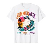 retrò Summerween Surfing Ghost Beach Halloween Ocean Vibes Maglietta