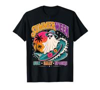 retrò Summerween Surfing Ghost Beach Halloween Ocean Vibes Maglietta