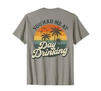 Retro Sunset Palme You Had Me At Day Drinking Divertente Maglietta