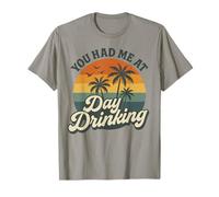 Retro Sunset Palme You Had Me At Day Drinking Divertente Maglietta