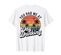 Retro Sunset Palme You Had Me At Day Drinking Divertente Maglietta