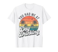 Retro Sunset Palme You Had Me At Day Drinking Divertente Maglietta