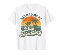 Retro Sunset Palme You Had Me At Day Drinking Divertente Maglietta