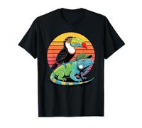 Retro Sunset Toco Toucan Iguana Toucans Maglietta