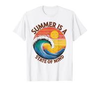 Retro Sunset Wave Summer Is A State of Mind Surf Beach Maglietta