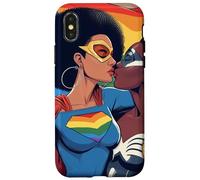 Retro Supereroi Baciare Lesbiche LGBT Queer Nero Amore Meme Custodia per iPhone X/XS