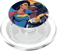 Retro Supereroi Baciare Lesbiche LGBT Queer Nero Amore Meme PopSockets PopGrip per MagSafe