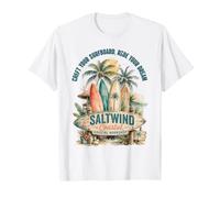 Retro Surfboard Beach Sunset Palm Trees Maglietta
