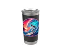 Retro Surfer Riding Vibrant Ocean Wave Bicchiere termico in acciaio inox doppia parete